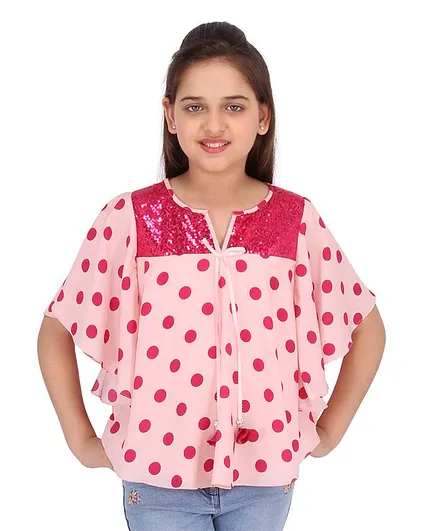 Cutecumber Half Sleeves Polka Dot Print Top - Pink
