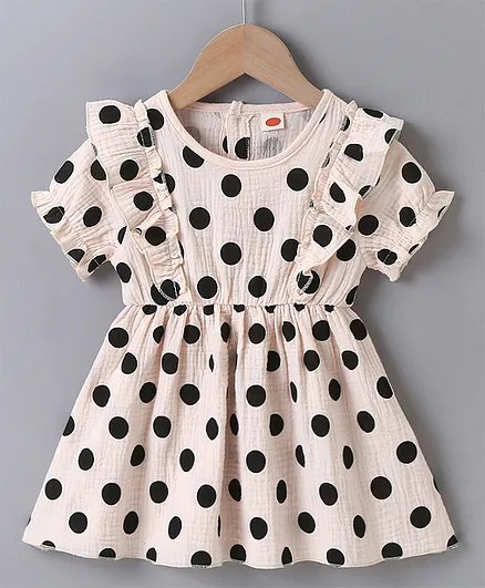 Kookie Kids Half Sleeves Frock Polka Dot Print - Light Pink