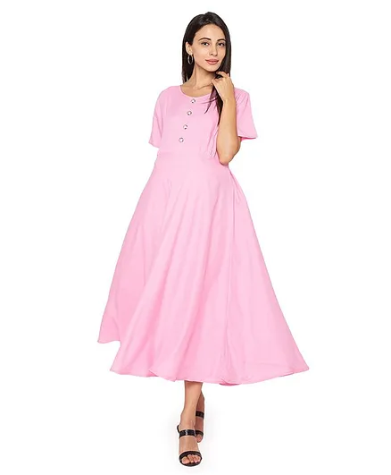 MomToBe Short Sleeves Solid Maternity Dress - Pink