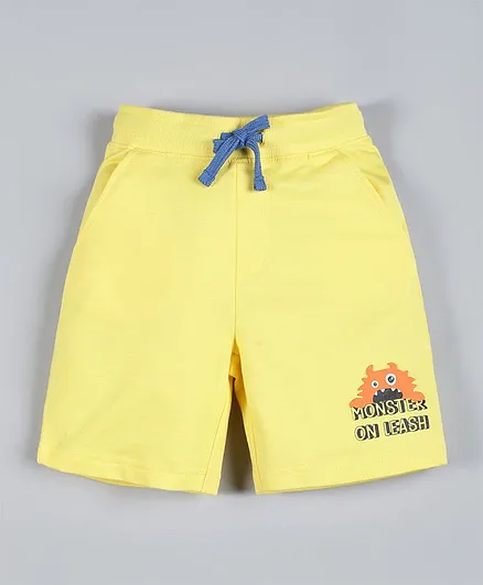 Plum Tree Monster On Leash Print Shorts - Yellow