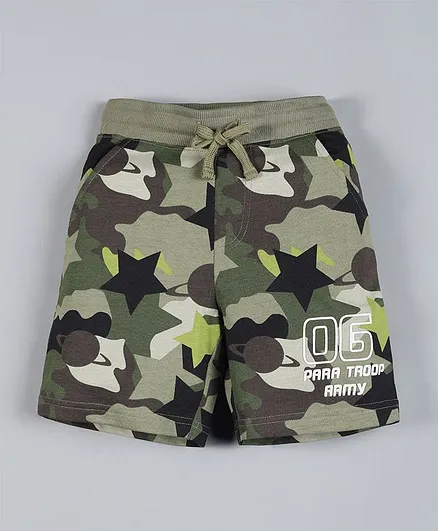 Plum Tree Camouflage Print Shorts - Green
