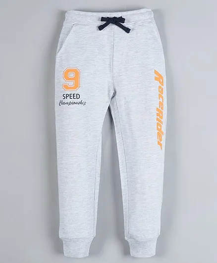 Plum Tree Full Length Race Rider Print Track Pants - Grey