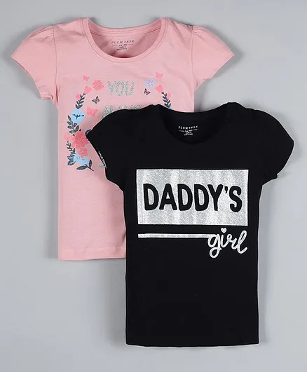 Plum Tree Short Sleeves Pack Of 2 Daddy Print T-Shirt - Black & Pink