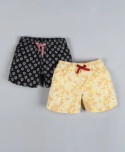 Plum Tree Pack Of 2 Flower & Shapes Print Shorts - Yellow Black