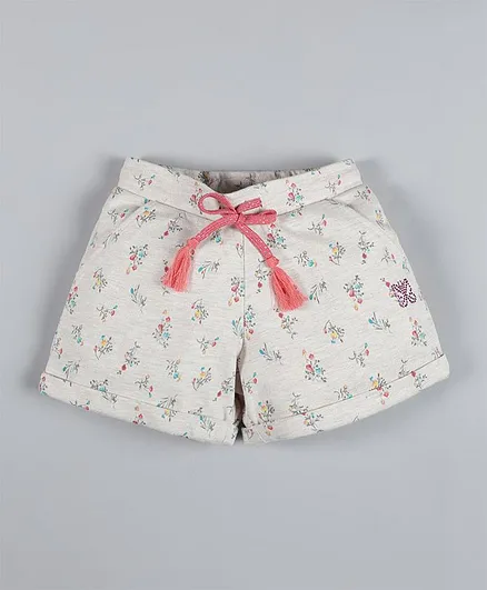Plum Tree Floral Printed Shorts - Cream