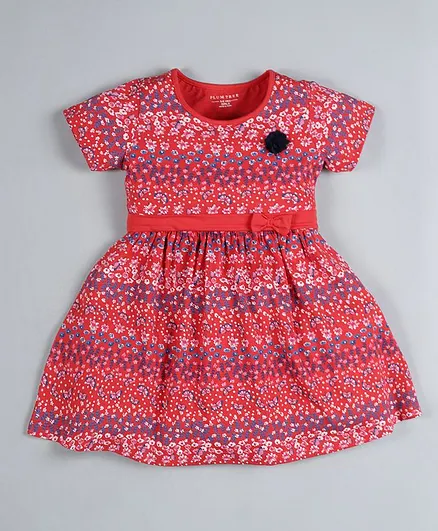 Plum Tree Sleeveless Floral Printed Dress - Red