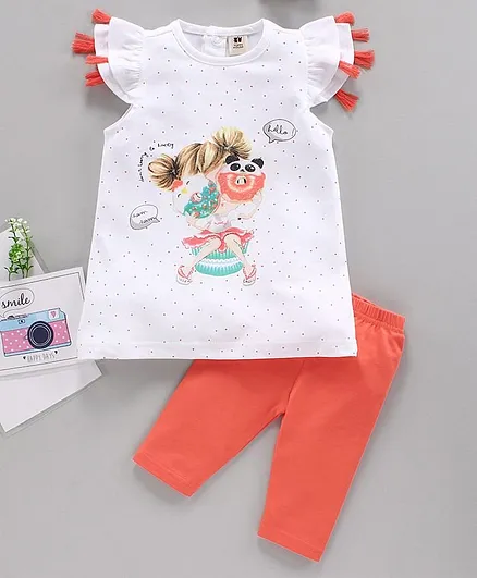 ToffyHouse Short Sleeves Frock with Legging - Orange