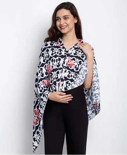 FASHIONABLY PREGNANT Maternity & Feeding Poncho Full Sleeves Motif Print Poncho - Black