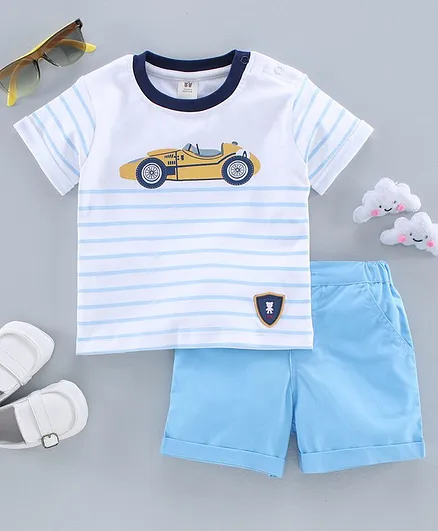 ToffyHouse Half sleeves Tee & Shorts Car Print - Blue