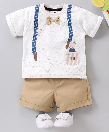 ToffyHouse Half Sleeves Tee with Shorts - Khaki