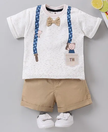 ToffyHouse Half Sleeves Tee with Shorts - Khaki