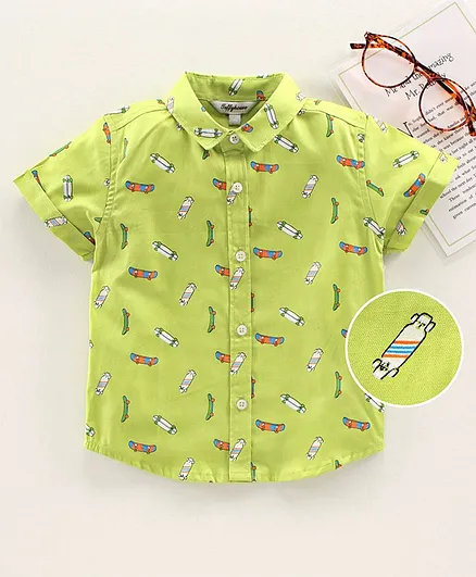ToffyHouse Half Sleeves Shirt Skateboard Print - Green