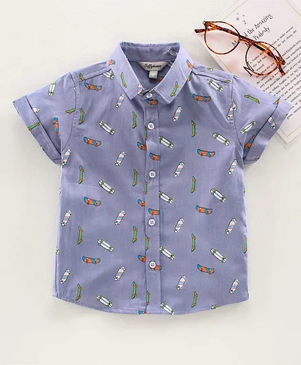 ToffyHouse Half Sleeves Shirt Skateboard Print - Purple