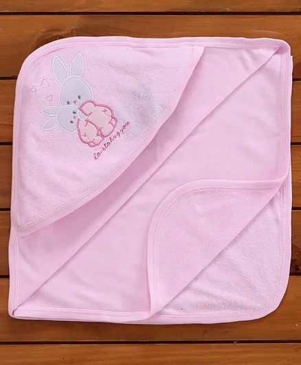 Simply Hooded Towel Bunny Embroidery - Pink