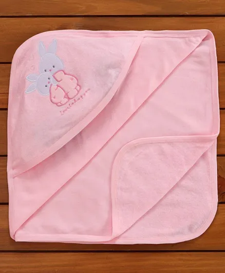Simply Hooded Towel Bunny Embroidery - Peach