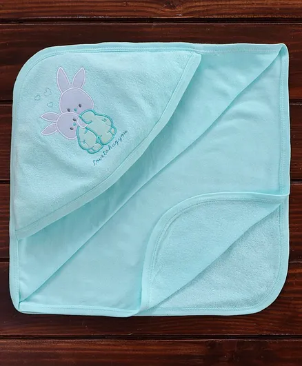 Simply Hooded Towel Bunny Embroidery - Aqua Blue