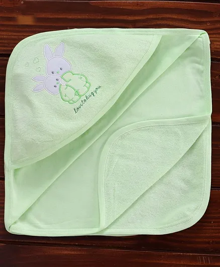 Simply Hooded Towel Bunny Embroidery - Green