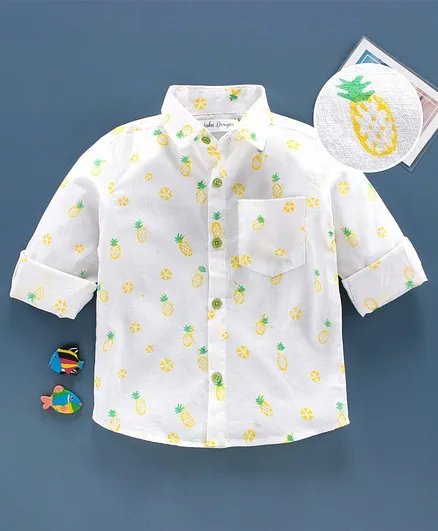Saka Designs Full Sleeves Shirt Pineapple Print - White