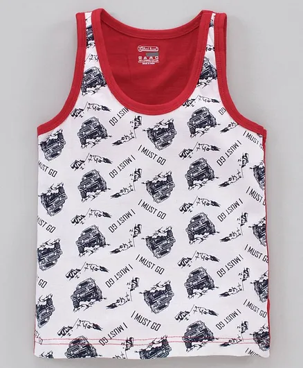 Red Rose Sleeveless Printed Vest - White