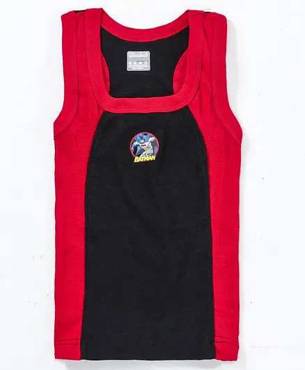 Red Rose Sleeveless Vest Batman Print - Black