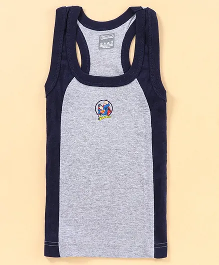 Red Rose Sleeveless Vest Superman Print - Grey