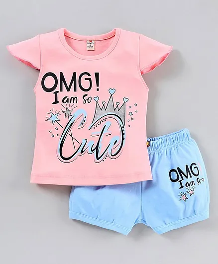 Brat And Dolls Cap Sleeves Top and Bottom wear - Pink
