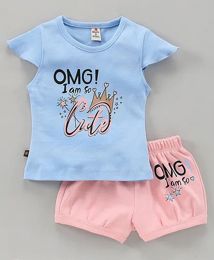 Brat And Dolls Cap Sleeves Top and Bottom wear - Sky Blue
