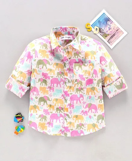 Saka Designs Full Sleeves Shirt Elephants Print - Multicolor
