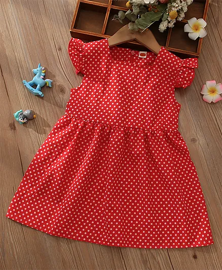 Kookie Kids Sleeveless Frock Dots Print - Red