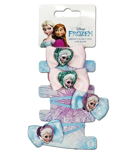 Disney Frozen Rubber Bands and Snap Clips Bow Shape Set of 4 - Multicolour