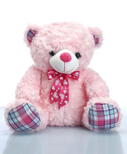 Dimpy Stuff Teddy Bear With Check Print Paws Pink - Height 42 cm