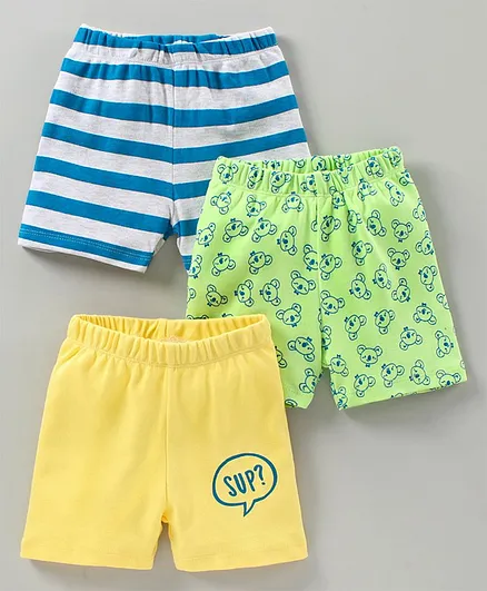 Babyoye Mid Thigh Length Shorts Koala Print Pack of 3 - Yellow