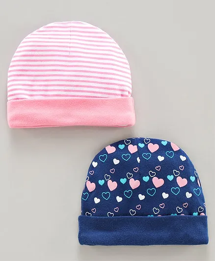Babyhug 100% Cotton Cap Pack of 2 - Blue Pink