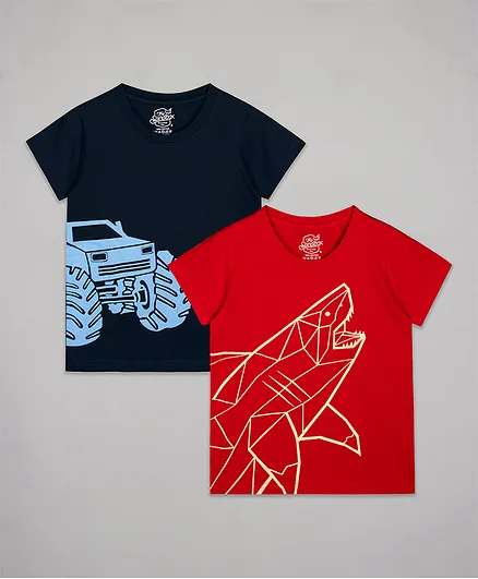 The Sandbox Clothing Co. Half Sleeves Vehicle Print Pack Of 2 Tee - Multi Color
