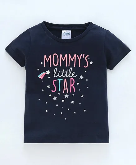 Simply Half Sleeves Top Text Print - Blue