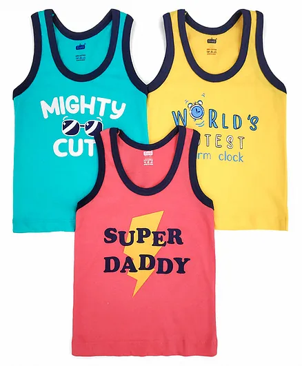 Simply Sleeveless Vests Text Print Pack of 3 - Green Orange Yellow