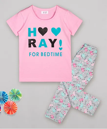 Sheer Love Huuray For Bedtime Short Sleeves Print Night Suit - Pink