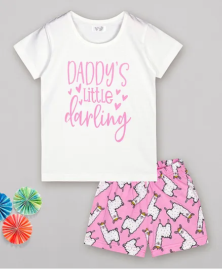 Sheer Love Daddy's Little Darling Print Short Sleeves Night Suit - White Pink