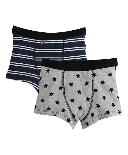 Charm n Cherish Pack Of 2 Star Print & Stripped Trunks - Black Grey