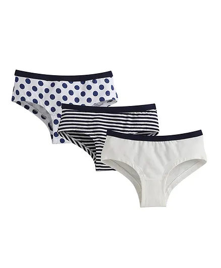 Charm n Cherish Polka Dotted & Stripped Pack Of 3 Panties - Black White