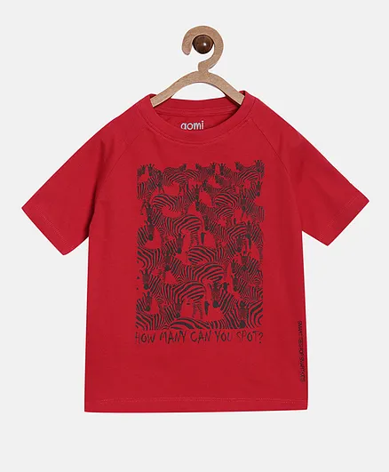 Aomi Half Sleeves Zebra Printed Tee - Red