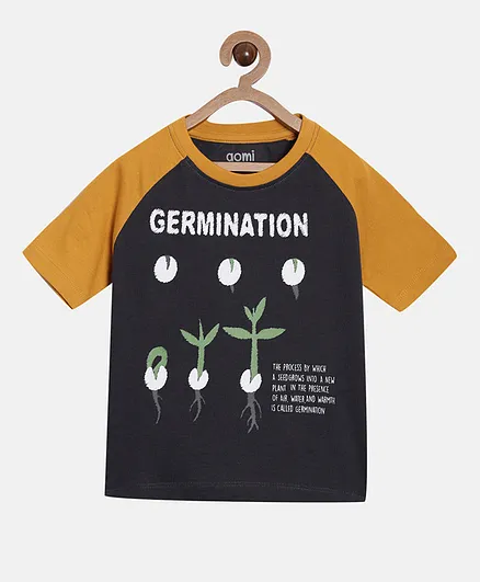Aomi Raglan Half Sleeves Germination Print Detailing Tee - Navy Blue
