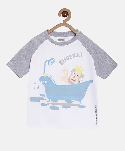 Aomi Raglan Half Sleeves Science Series Print Detailing Tee - White