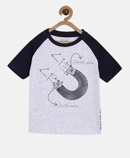 Aomi Raglan Half Sleeves Magnetic Concept Print Detailing Tee - Light Grey