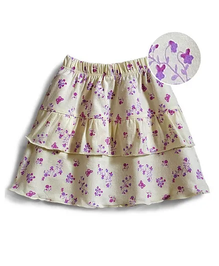 Tango Knee Length Skirt Butterfly Print - Light Yellow