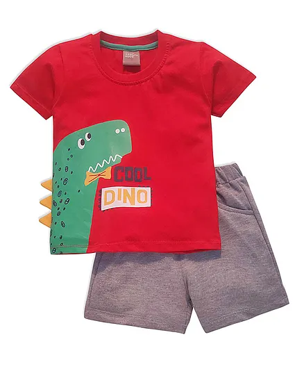 Little Kangaroos Half Sleeves T-shirt and Bottomwear Printed - Red