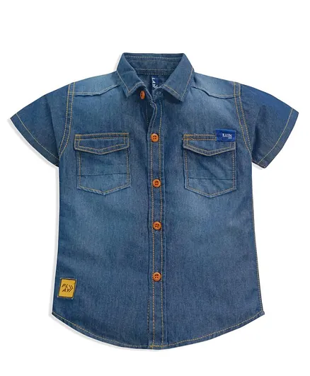 Play By Little Kangaroos Half Sleeves Denim Shirt - Blue