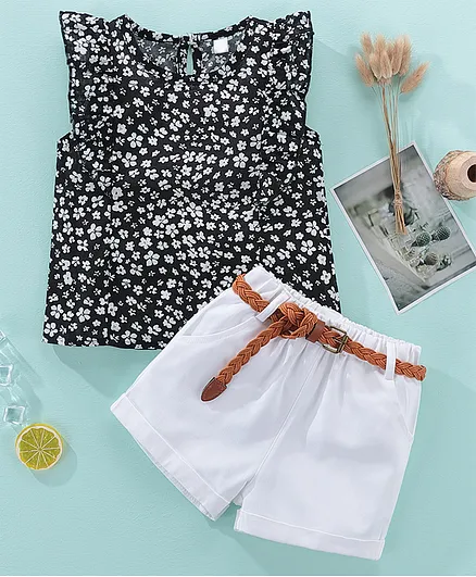 Kookie Kids Sleeveless Top And Shorts Set Dots Print - Black