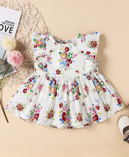 Kookie Kids Sleeveless Top Floral Print - White