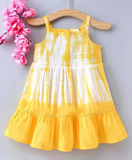 Babyhug Sleeveless Frock Solid Color - White Yellow